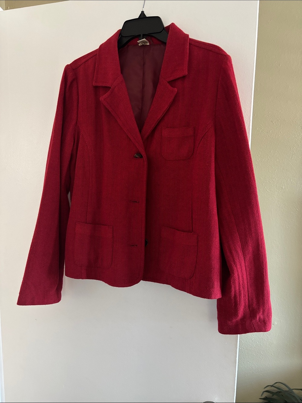 Red Women's Textured Blazer Jacket